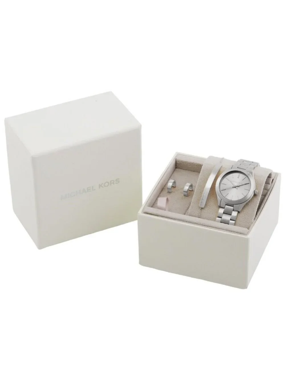NWT Michael Kors Slim Runway Quartz Silver Dial Ladies Watch Set
